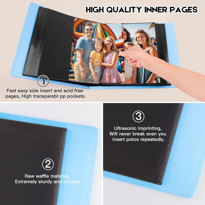 Aevdor 8x10 Photo Album 168 Pockets Holds 168 Photos, Large Capacity Leather Cover Family Wedding Baby Photo Book for 8 x 10 Pictures, Photo Album 8x10 with Black Inner Pages (Blue) - Image 5